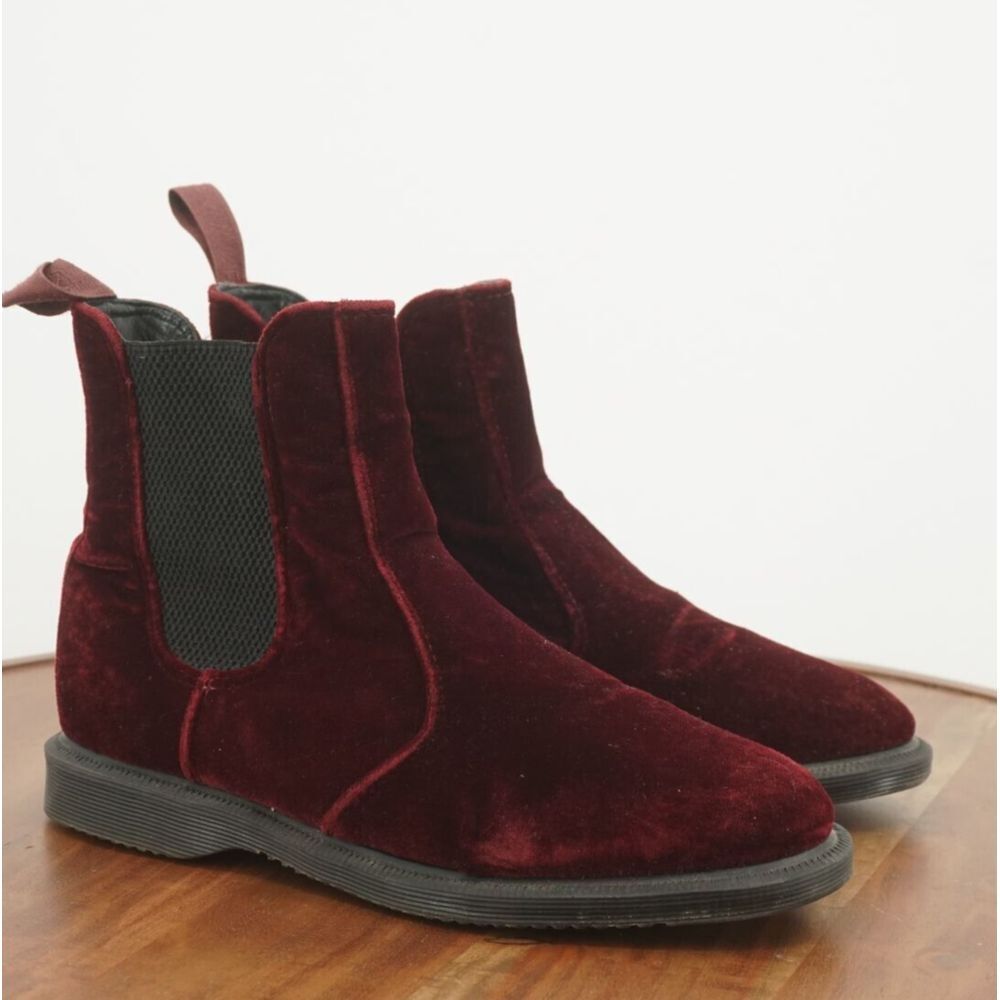 Dr. Martens Deep Red Velvet Ankle Booties